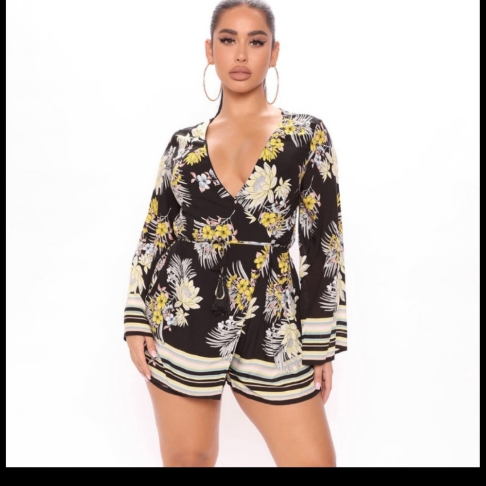 Floral V-Neck Long Sleeve Romper